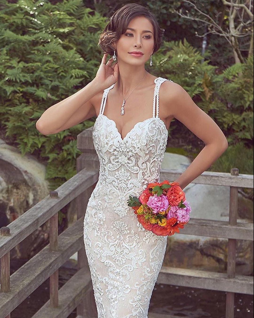 Mermaid Spaghetti Straps Sleeveless Court Train Lace Bridal Gown With Pearls 3