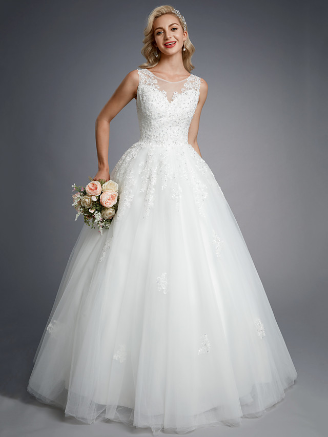 Ball Gown Straps Floor-length Lace Bridal Dress With Lace 4