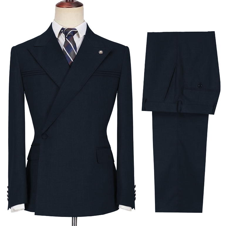 Black Peaked Lapel Ruffles Men Suit 2