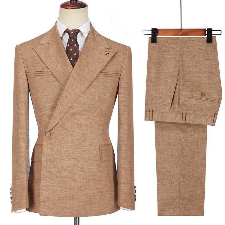 Camel Single Breasted Men's Suit with Peaked Lapel for Prom 3