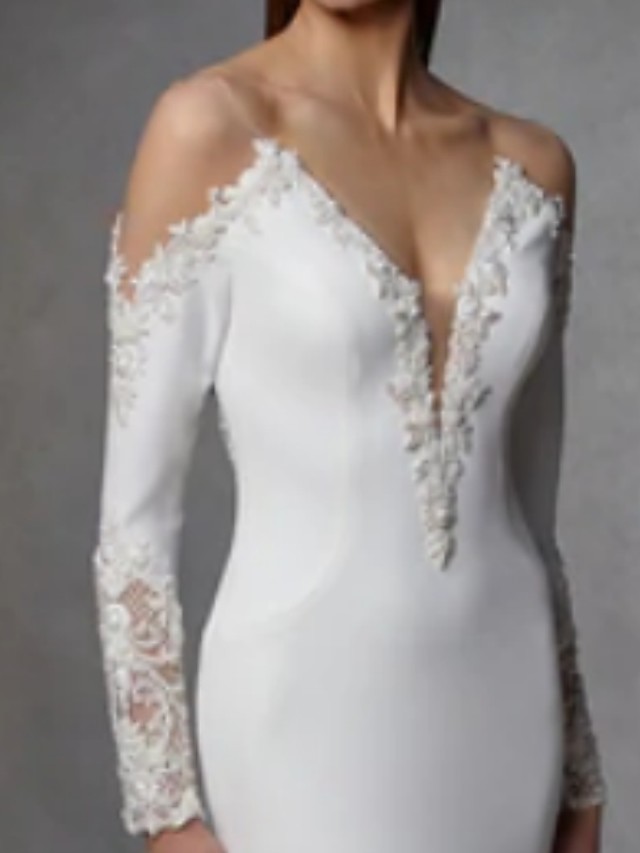 Mermaid V-neck Long Sleeves Court Train Lace Wedding Gown With Lace 3