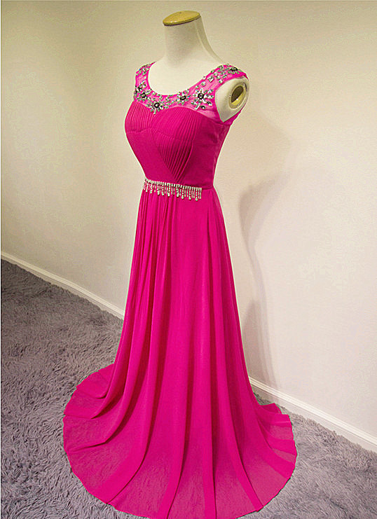 A-line Sleeveless Floor-length 100D Chiffon Prom Dress With Beading 6