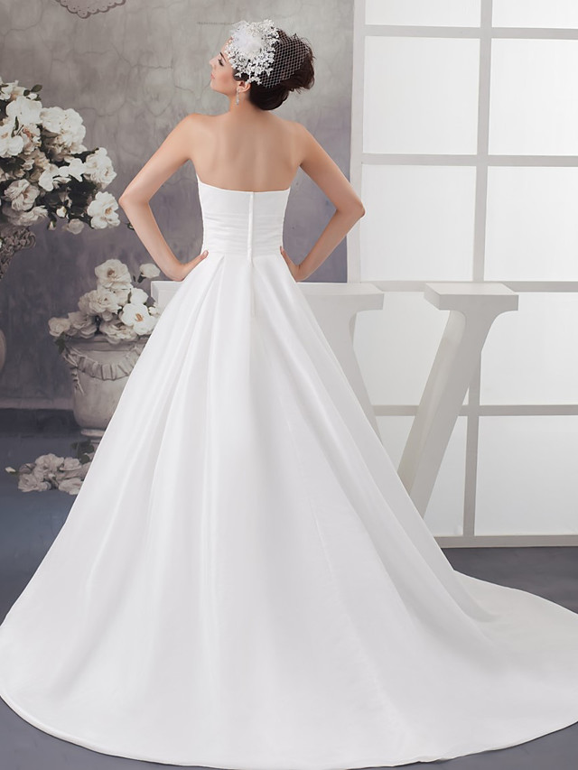 A-line Strapless Sleeveless Chapel Train Tulle Bridal Gown With Beading 3