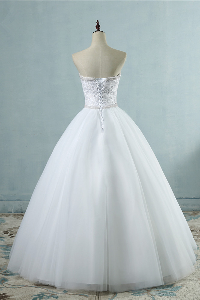 A-line Sweetheart Neck Floor-length Tulle Wedding Dress With Pearls 2