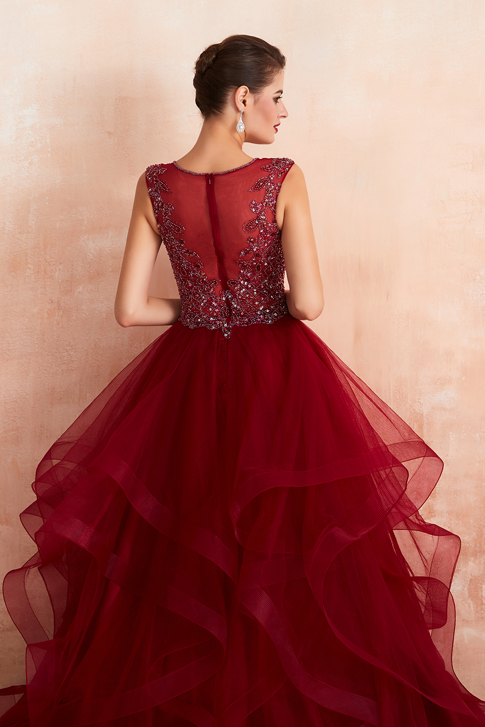 Ball Gown V-neck Sleeveless Sweep / Brush Train Tulle Evening Dress With Sequins 9