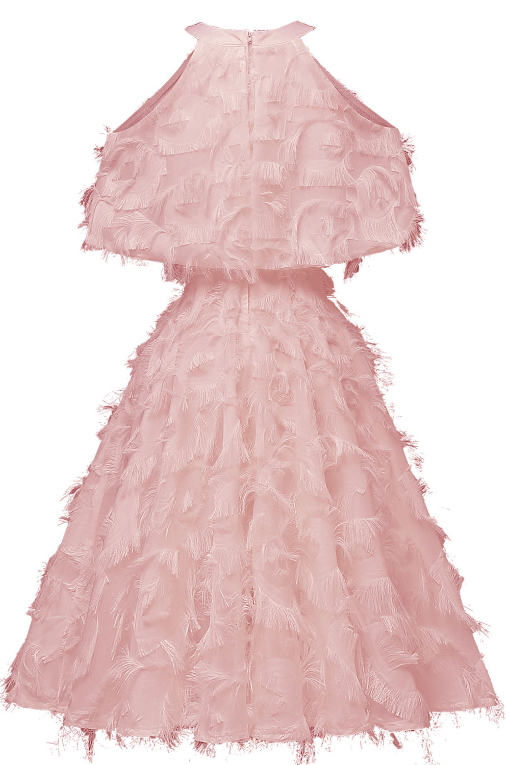 A-line Halter-neck Knee-length Party Gown With Feathers 5