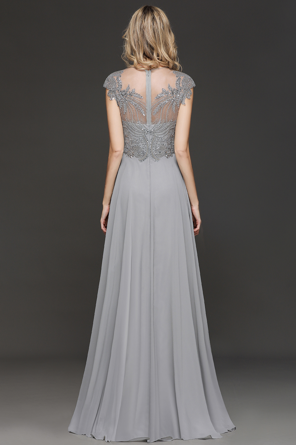 A-line Jewel Neck Sleeveless Sweep / Brush Train Bridesmaid Gown With Crystal 2