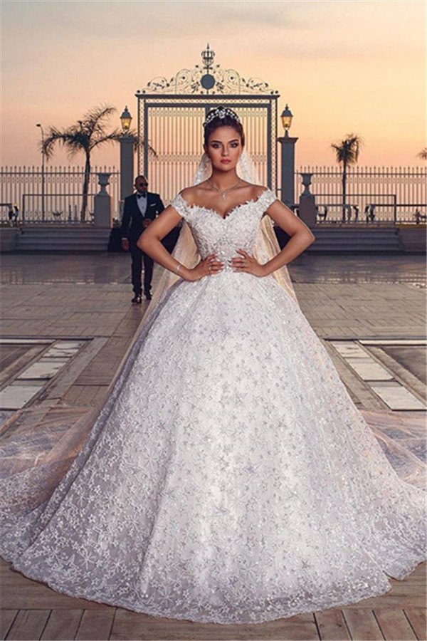 Ball Gown Off-the-shoulder Sleeveless Sweep / Brush Train Wedding Gown With Appliques 8