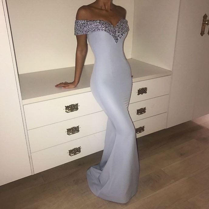 Mermaid Off-the-shoulder Sweep / Brush Train Formal Wear With Beading 2