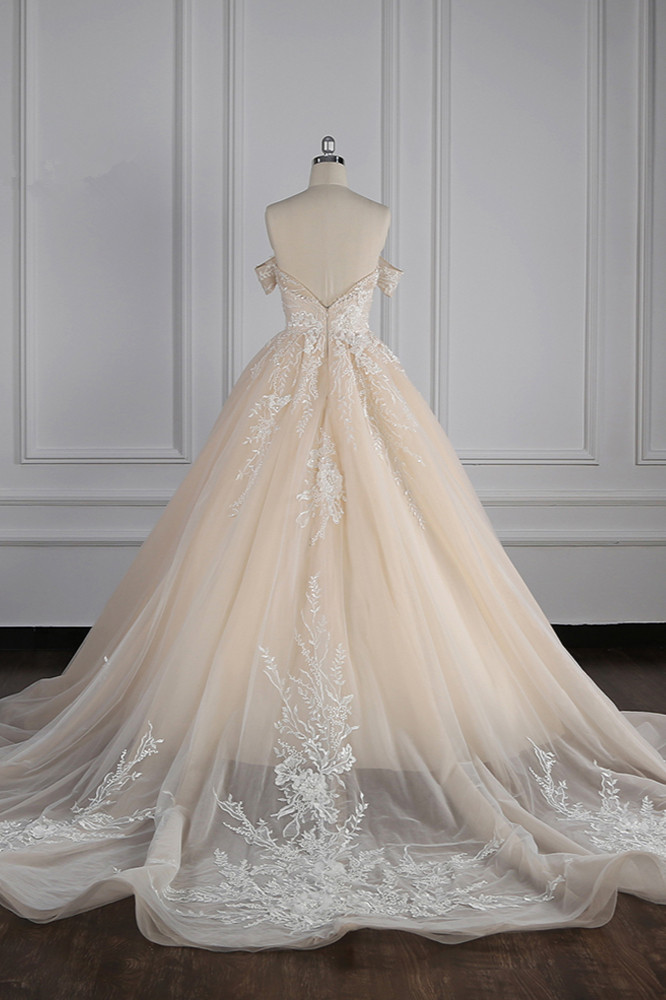 Ball Gown Off-the-shoulder Sweetheart Neck Sleeveless Floor-length Tulle Bridal Dress With Beading 2