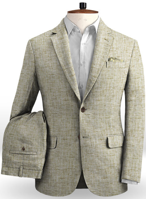 Khaki Linen Men Wedding Suits 2