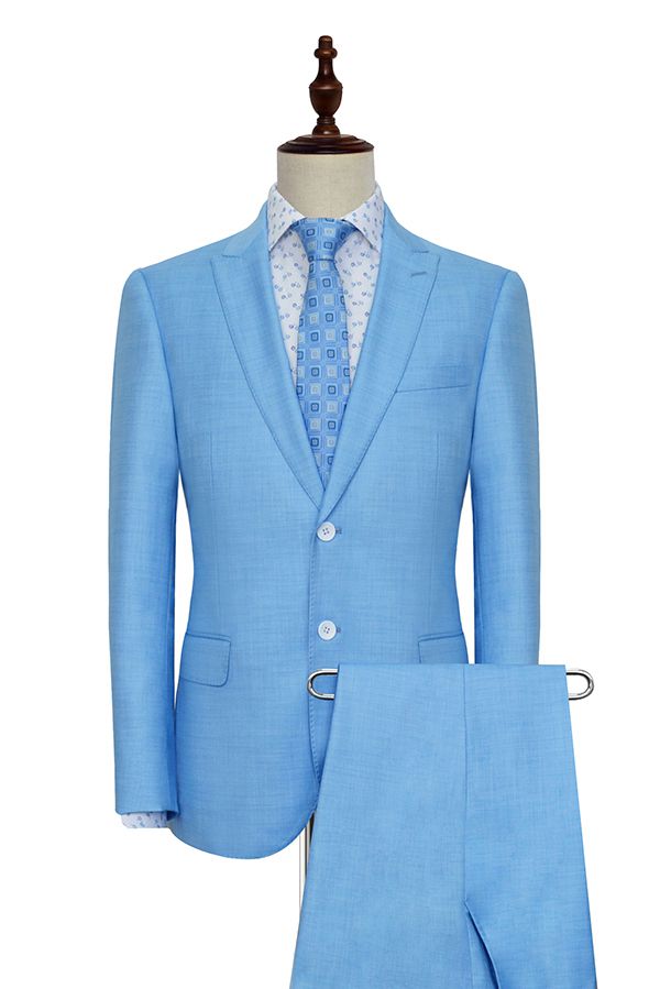Blue Single Breasted Mens Suits for Business with Peak Lapel 2