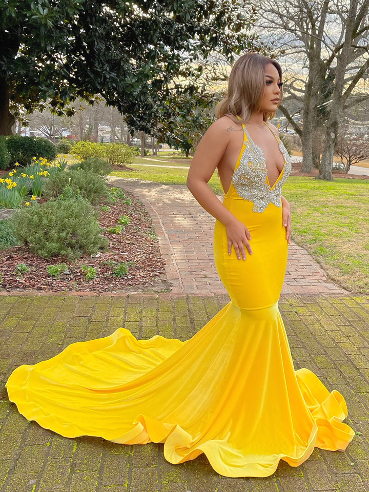 Mermaid Spaghetti Straps V-neck Sleeveless Floor-length Spandex Evening Gown With Appliques 2