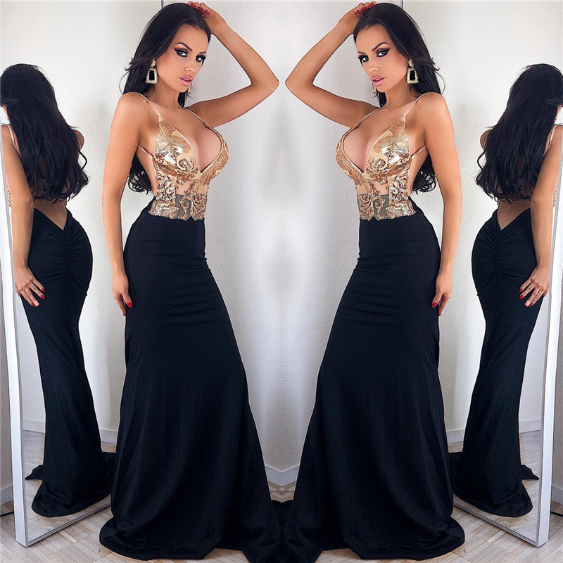 Column V-neck Sleeveless Sweep / Brush Train Evening Dress With Lace 2