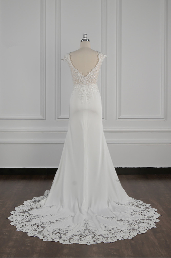 Mermaid V-neck Sleeveless Floor-length 100D Chiffon Wedding Dress With Beading 2