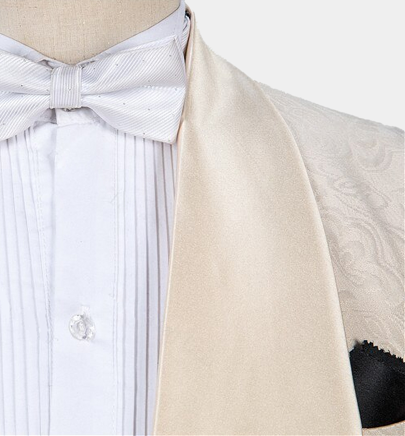 Light Champagne Jacquard Tuxedo with Shawl Lapel 4