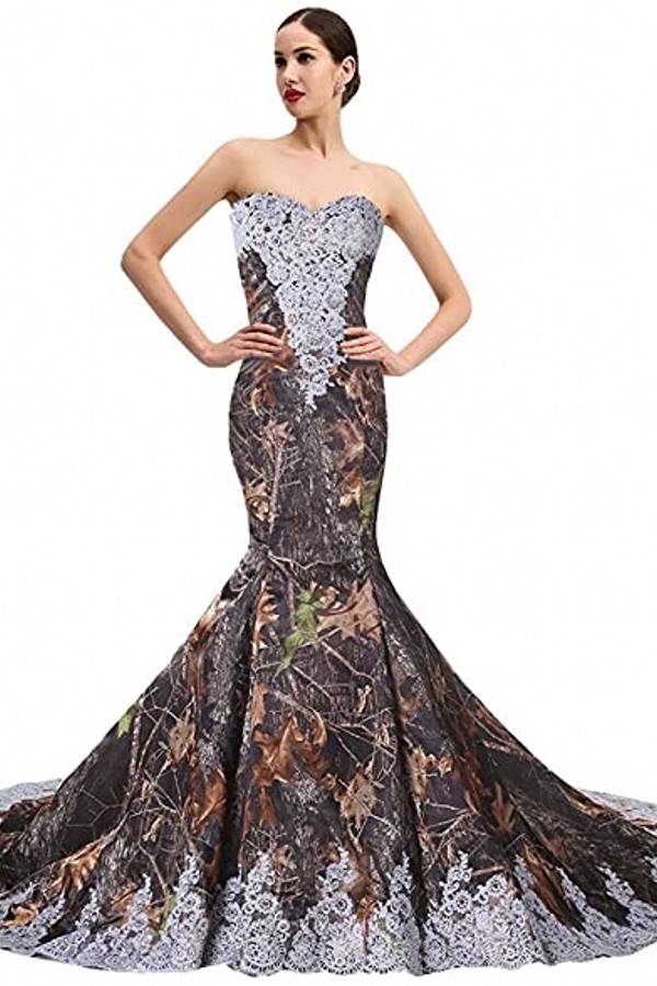 Mermaid Sweetheart Neck Sleeveless Sweep / Brush Train Satin Bridal Gown With Lace 1