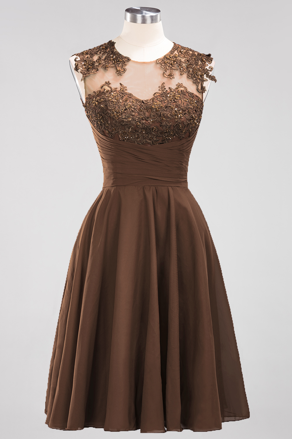 A-line Jewel Neck Sleeveless Knee-length 100D Chiffon Bridesmaid Dress With Appliques 14