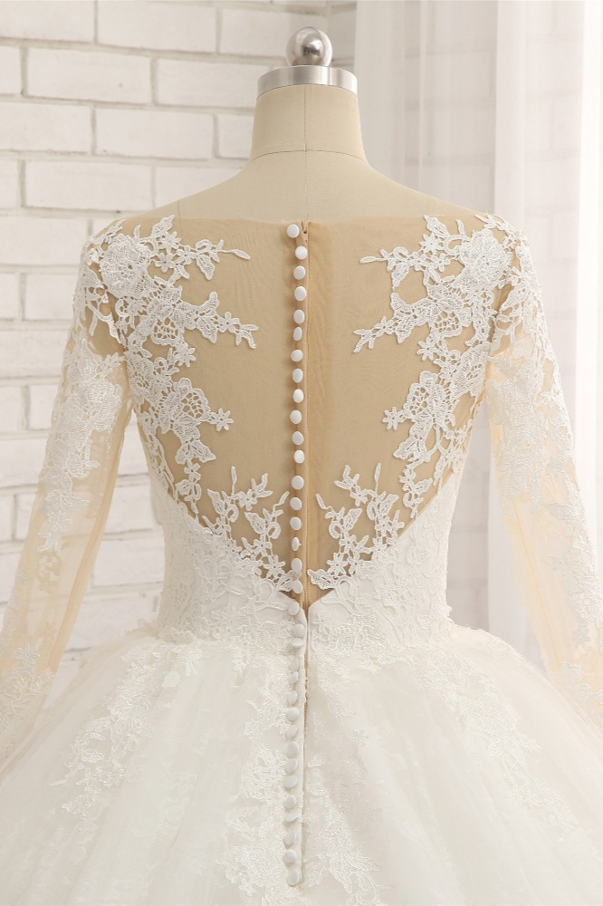 Ball Gown Long Sleeves Floor-length Tulle Bridal Dress With Appliques 5