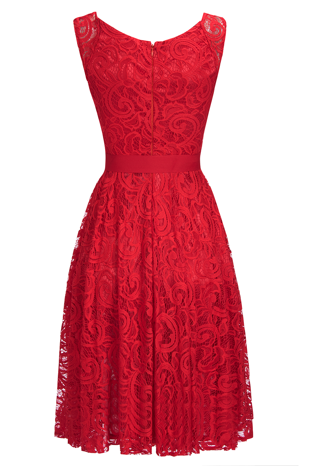 A-line Jewel Neck Sleeveless Knee-length Lace Bridesmaid Outfit With Ribbons 7