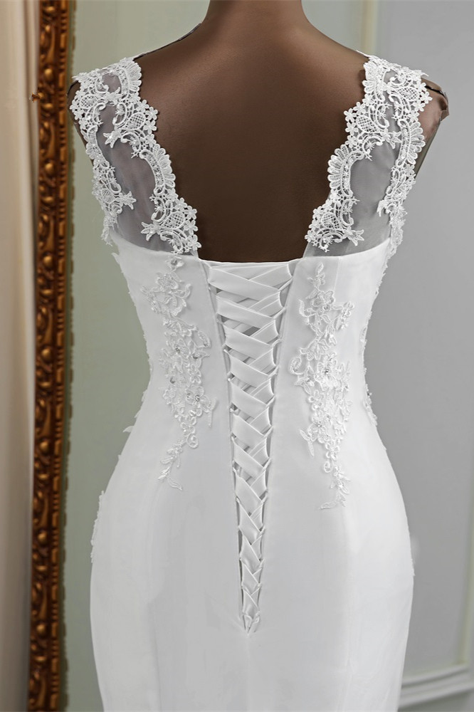 Mermaid Jewel Neck Sleeveless Floor-length Tulle Bridal Gown With Beading 7