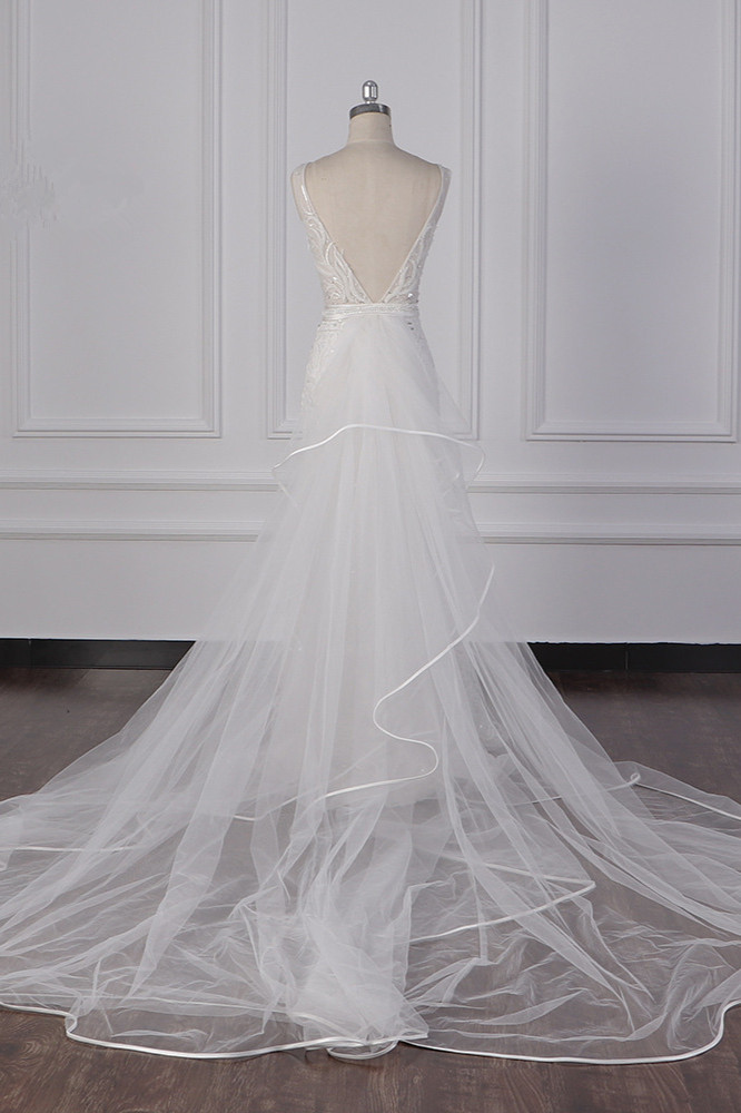 Column Jewel Neck Sleeveless Floor-length Tulle Bridal Attire With Appliques 2