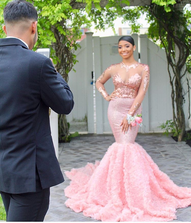 Mermaid Jewel Neck Long Sleeves Tulle Formal Dress With Sequins 2