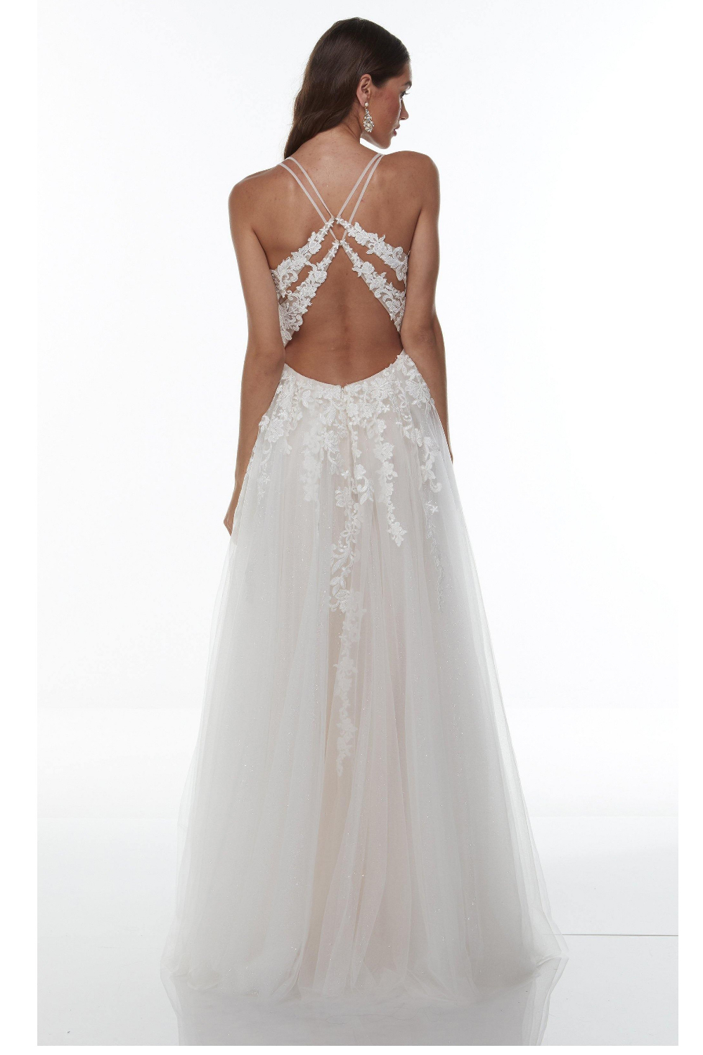 A-line V-neck Sleeveless Floor-length Lace Wedding Dress With Lace 2