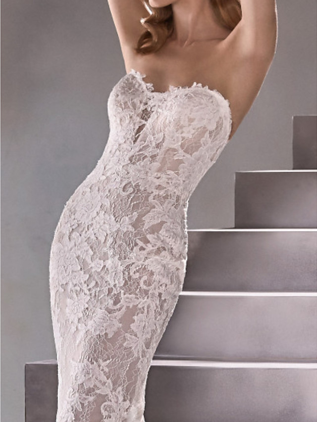 Mermaid Sweetheart Neck Sleeveless Sweep / Brush Train Tulle Wedding Gown With Buttons 6