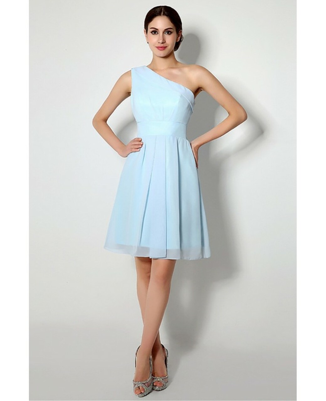 Sheath One Shoulder Sleeveless Knee-length Bridesmaid Attire 4