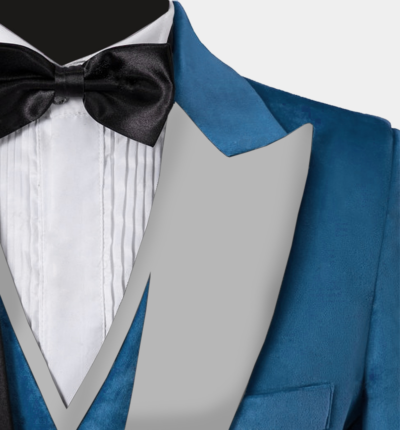 Cerulean Blue Single Breasted Velvet Prom Suit with Skinny Fit 3