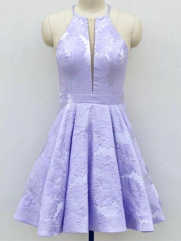 A-line Plunging Neckline Sleeveless Mini Satin Homecoming Dress With Appliques 6