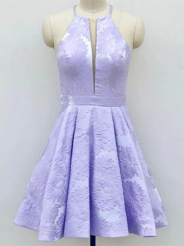 A-line Plunging Neckline Sleeveless Mini Satin Homecoming Dress With Appliques 6