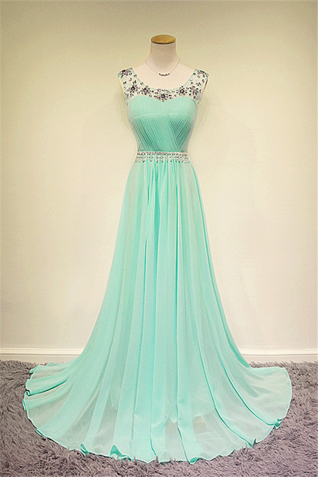 A-line Sleeveless Floor-length 100D Chiffon Prom Dress With Beading 3