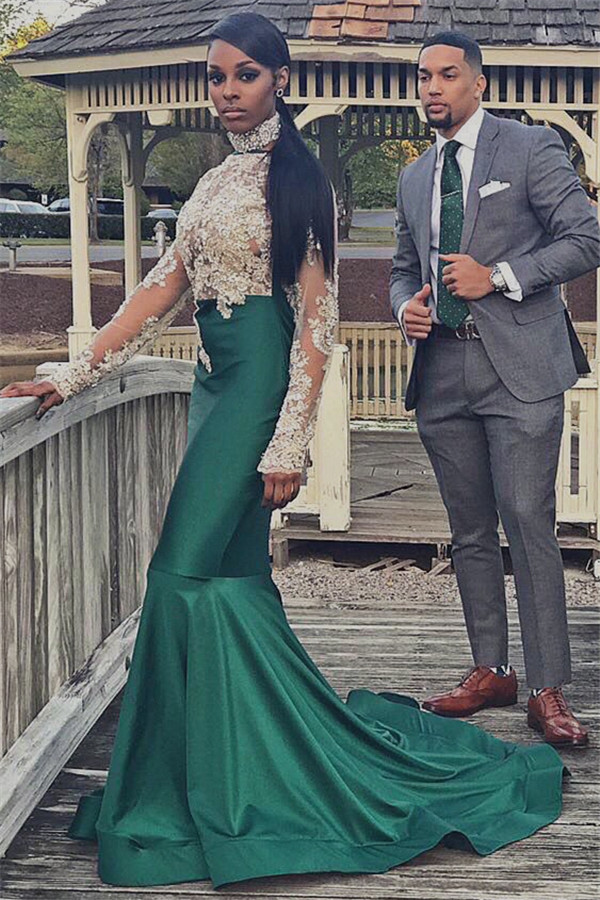 Mermaid Halter-neck Sweep / Brush Train Stretch Satin Formal Dress With Appliques 3
