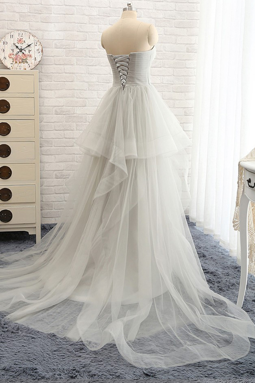 A-line Sweetheart Neck Sleeveless Court Train Organza Evening Dress With Beading 2