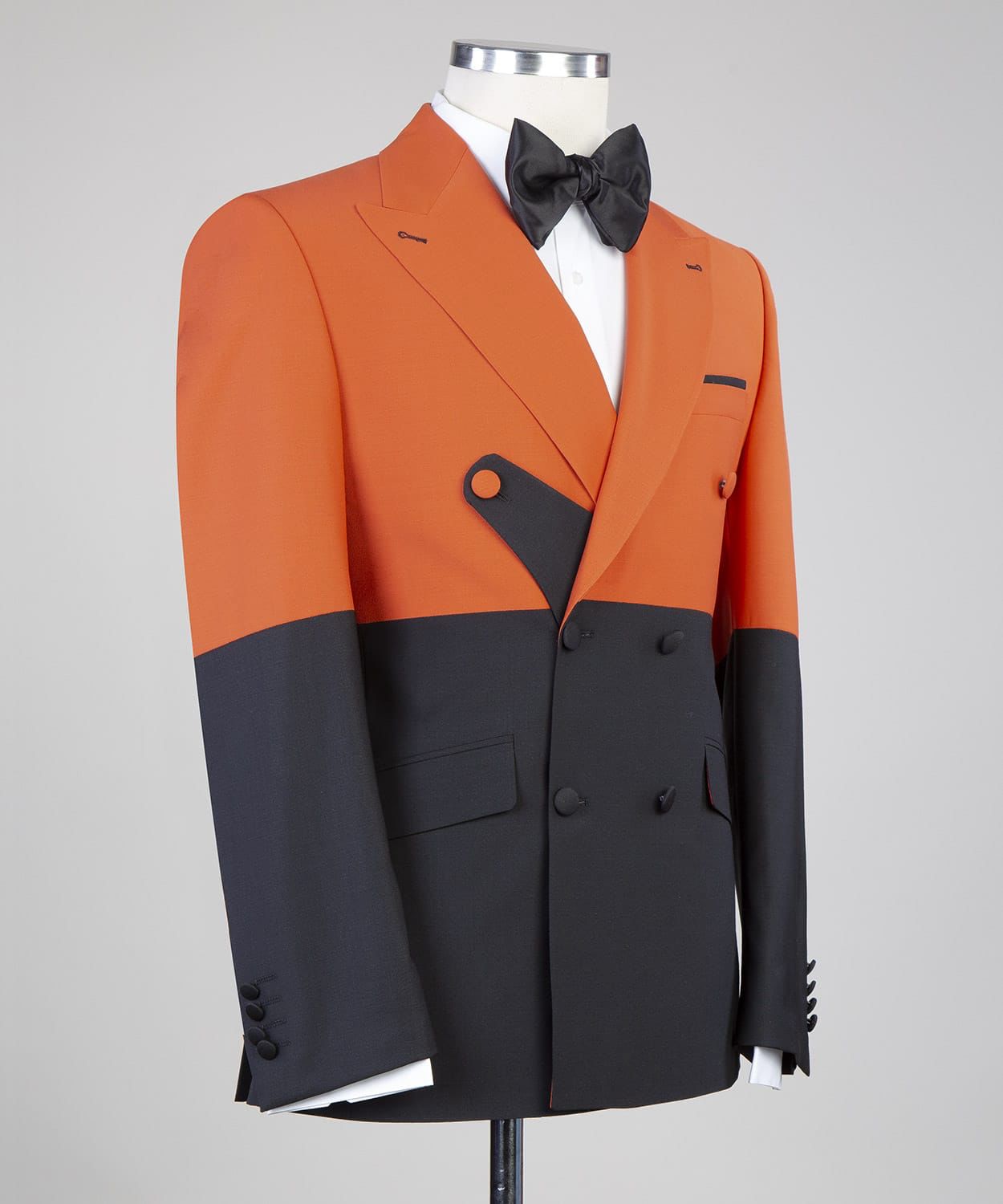 Orange And Black Peaked Lapel Men Suit for Prom 2