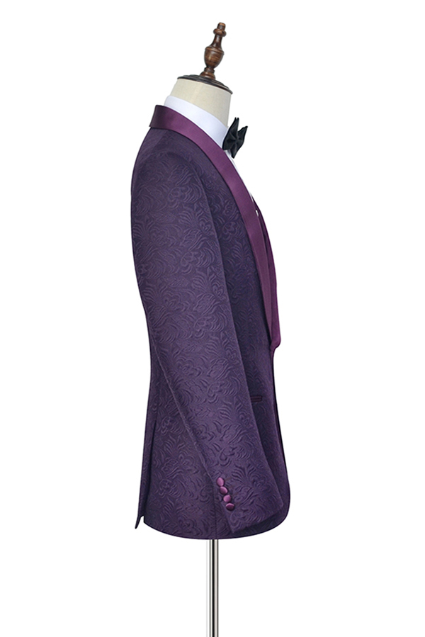 Dark Purple One Button Wedding Tuxedos 5