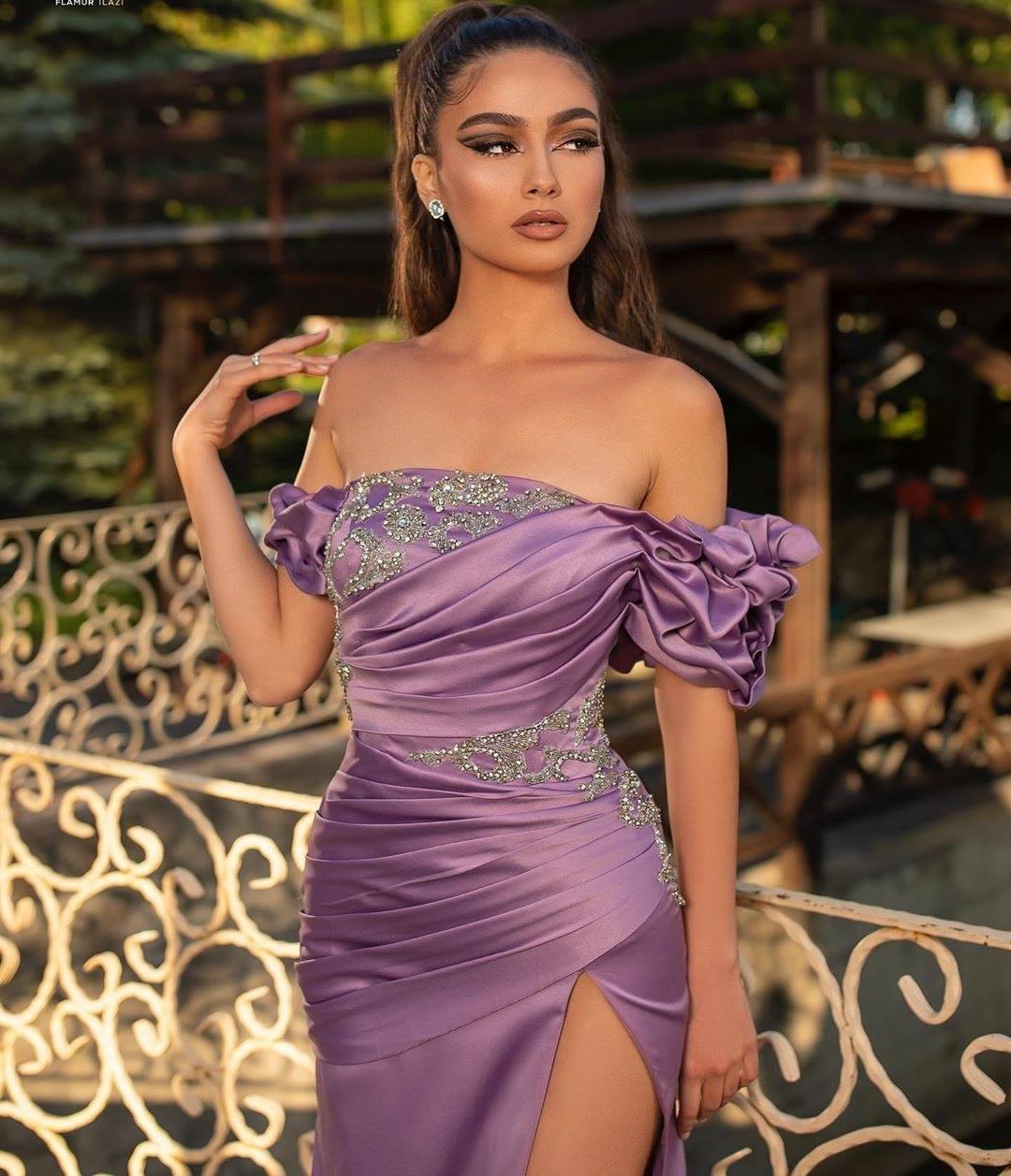 Mermaid Off-the-shoulder Sleeveless Floor-length Stretch Satin Formal Dress With Ruffles 2