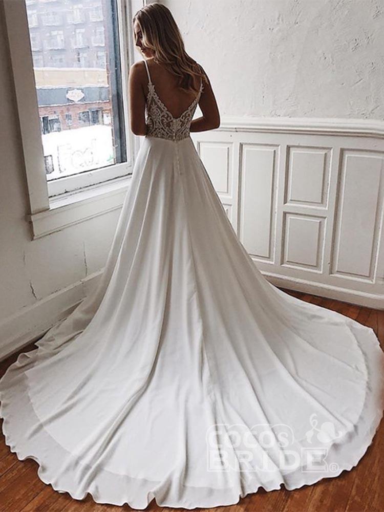Wedding Dress with Spaghetti Straps and Deep V Neckline 2