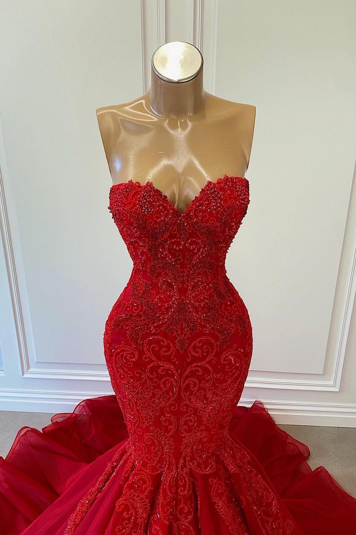 Mermaid Sweetheart Neck Sleeveless Floor-length Tulle Evening Gown With Pattern 2