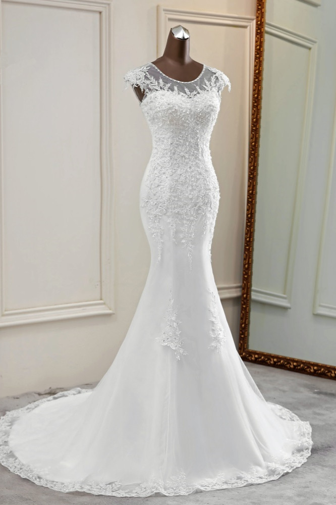 Mermaid Jewel Neck Sleeveless Floor-length Lace Bridal Attire With Lace 3