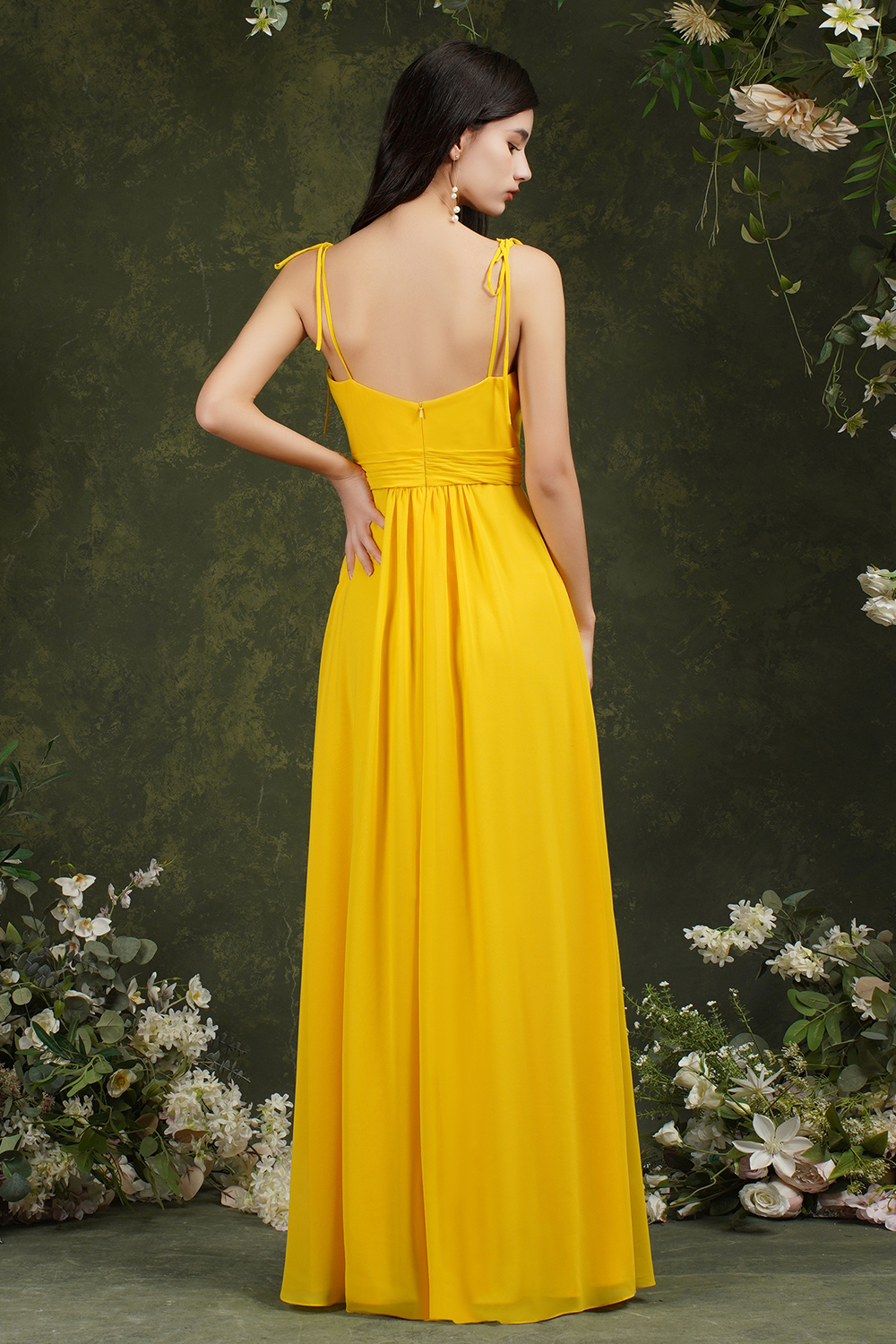 A-line Strapless Spaghetti Straps Sleeveless Floor-length 100D Chiffon Bridesmaid Dress With Ruffles 5