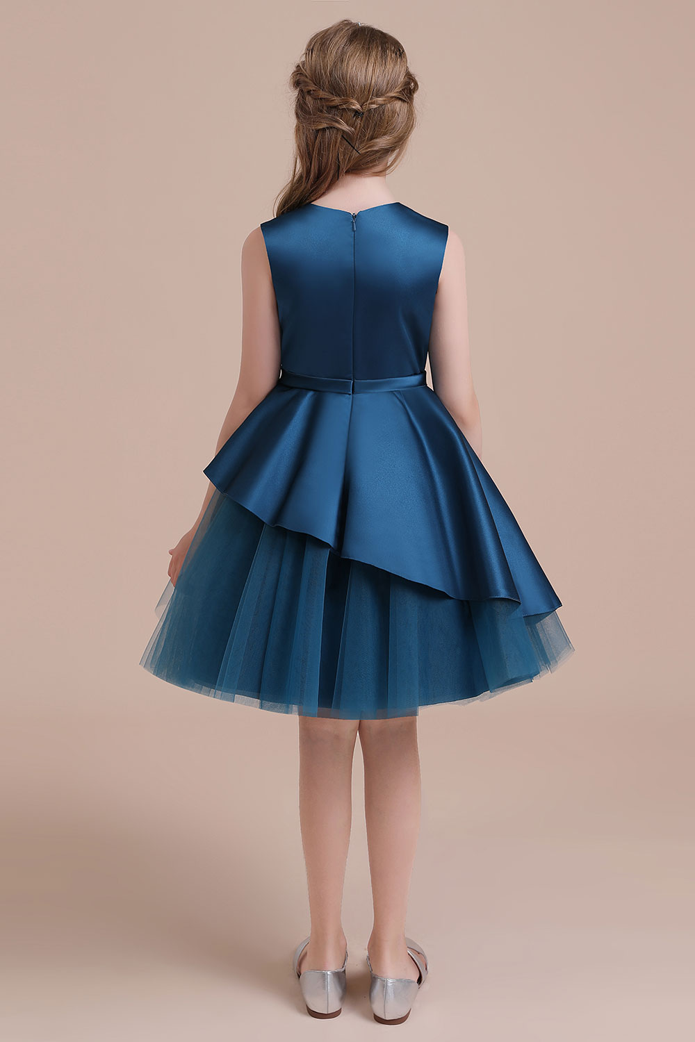 A-line Jewel Neck Sleeveless Knee-length Satin Flower Girl Dress With Embroidery 2