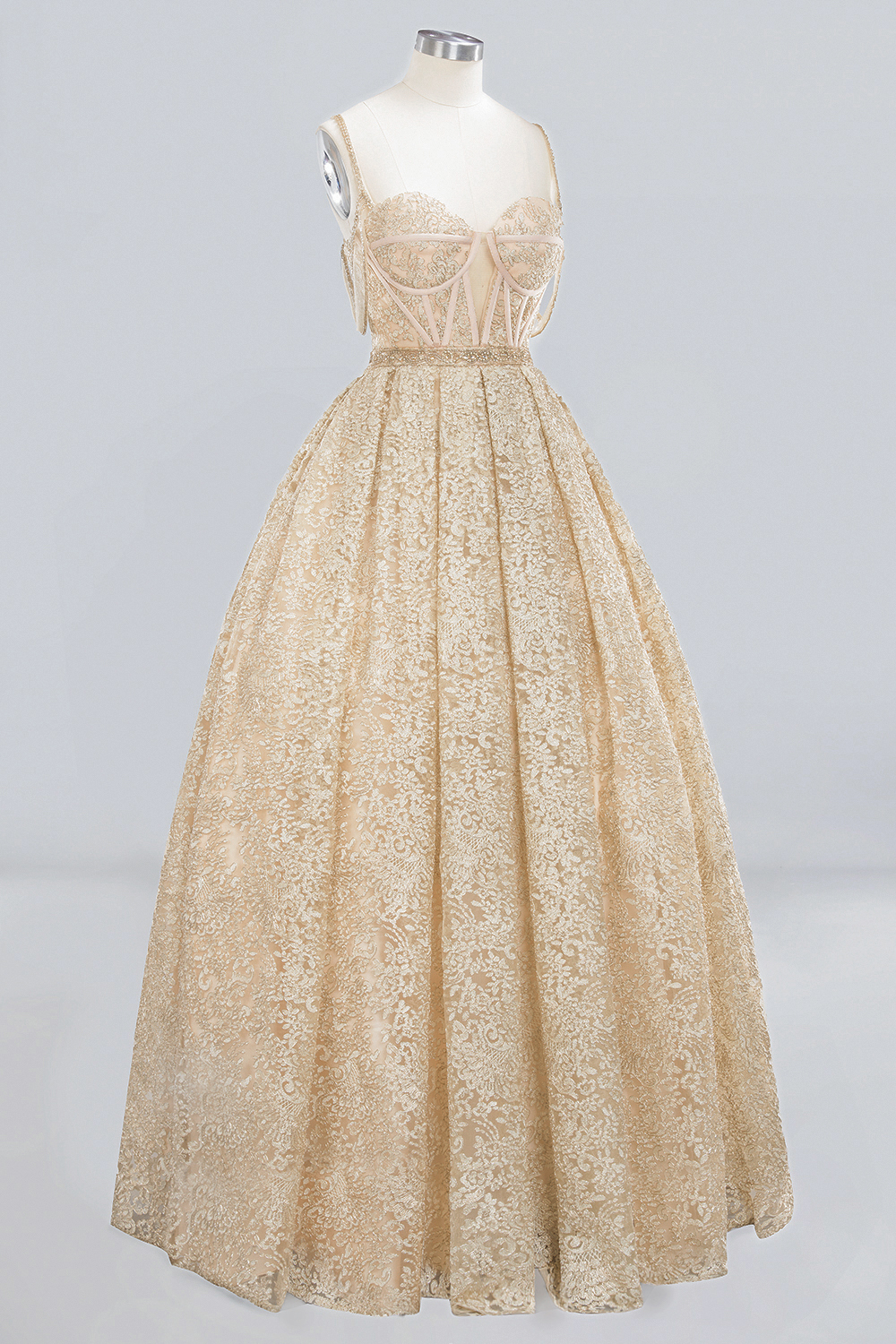 Ball Gown Spaghetti Straps Sleeveless Floor-length Tulle Wedding Dress With Appliques 3