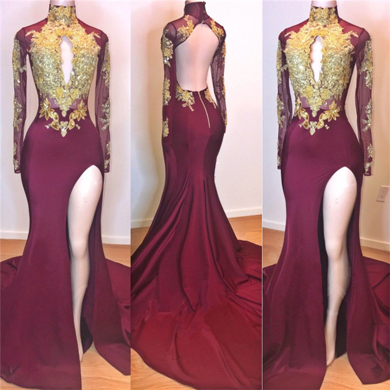Mermaid High Neck Long Sleeves Court Train Formal Dress With Appliques 2