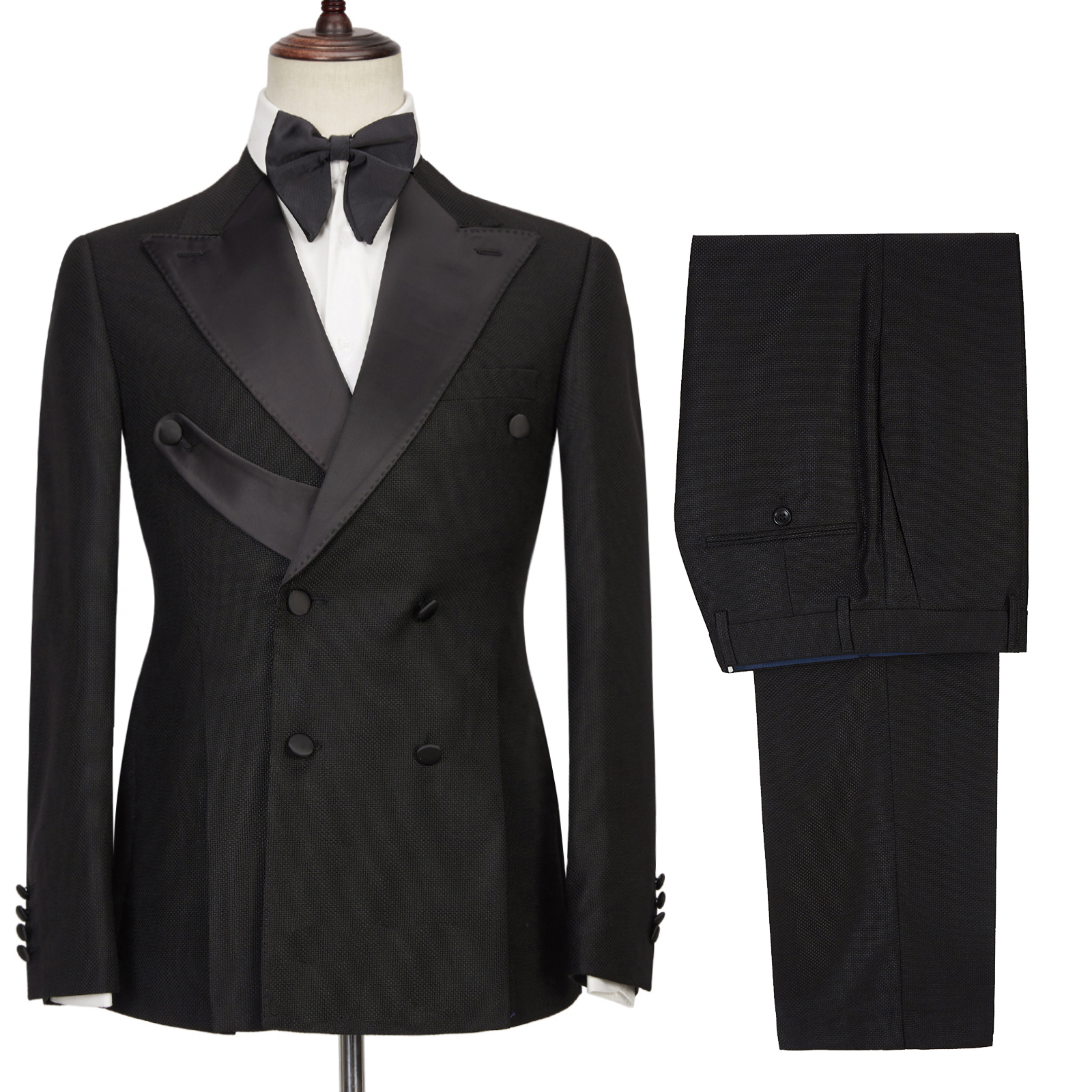 Black Double Breasted Peaked Lapel Best Fitted Men Suit 2