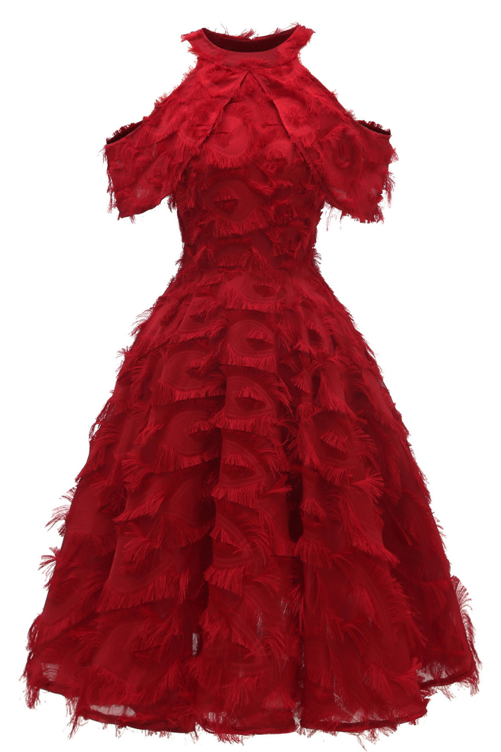 A-line Halter-neck Knee-length Party Dress With Feathers 3