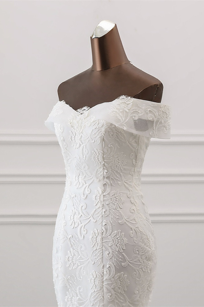 Mermaid Off-the-shoulder Sweetheart Neck Sleeveless Floor-length Tulle Bridal Attire With Appliques 5