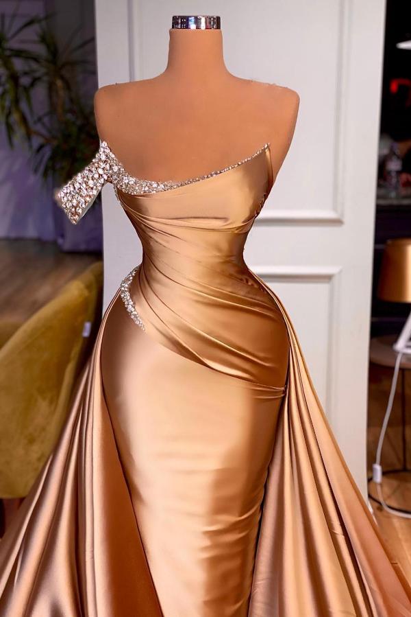 A-line Spaghetti Straps Sleeveless Floor-length Stretch Satin Formal Wear With Ruffles 2